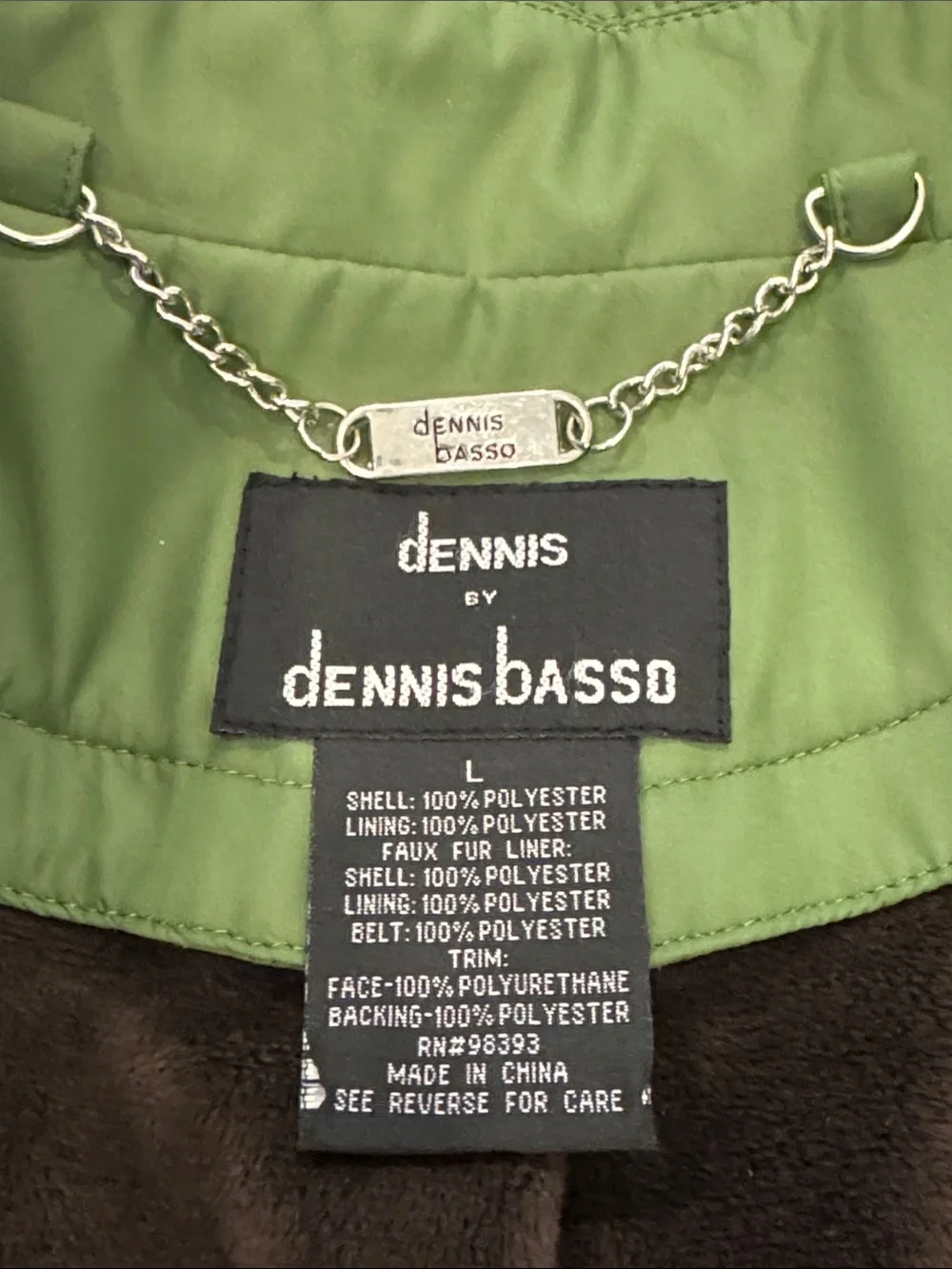 Dennis by Dennis Basso Green & Brown Belted Water Resistant Trench Coat- size L